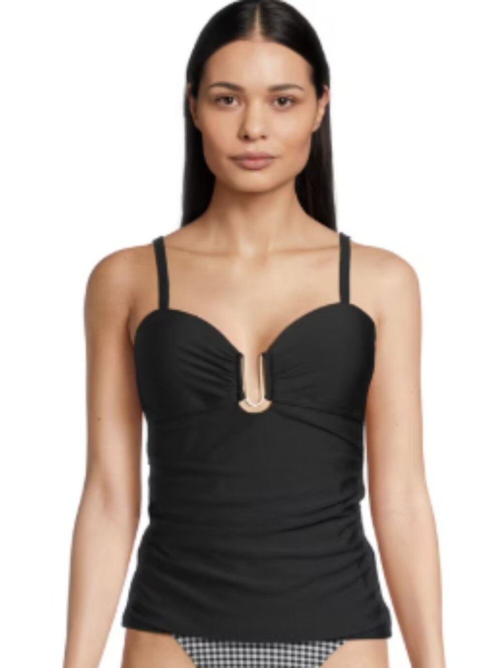 Time and Tru Black Swim Tankini Top Gold Accent Ruched Slimming 2X 20W 22W NWT
